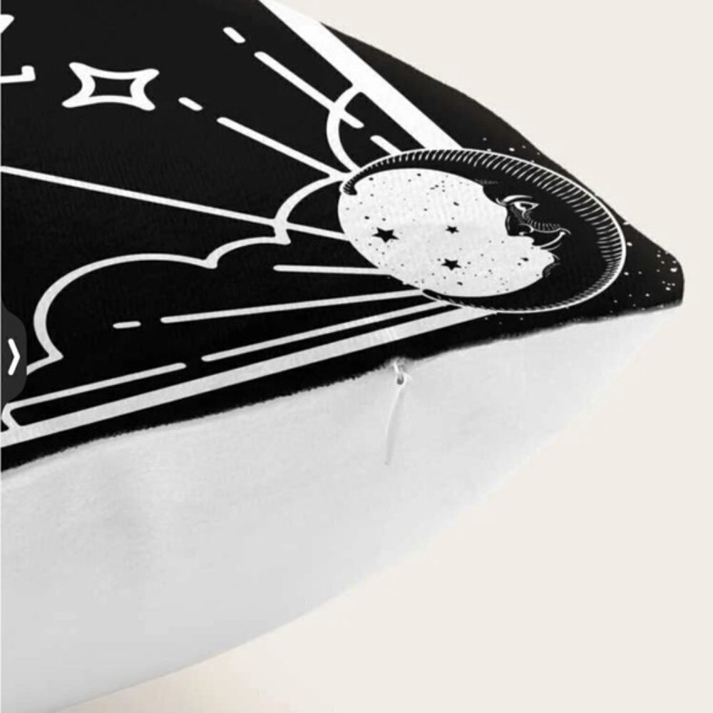 Pillow Cover Ouija Board Moon Stars Skull Black White Lumbar 19.7 in X 11.8 - Picture 3 of 15